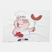 Happy pig Chef met sausvork Theedoek (Horizontaal)