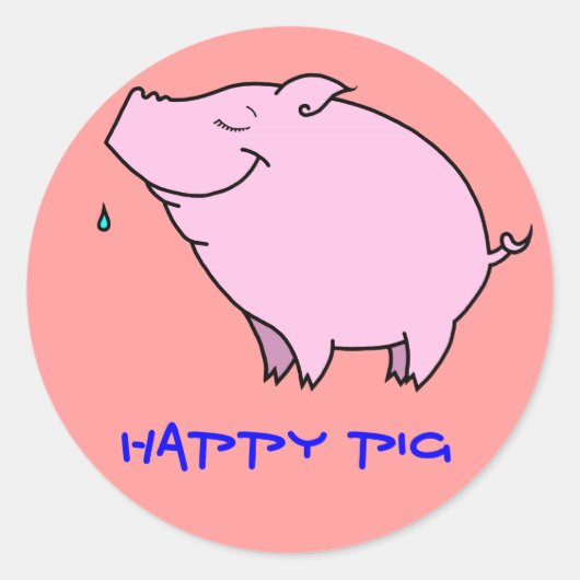 Happy Pig Classic Ronde Sticker (Voorkant)
