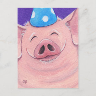 Happy Pig Dearing Een Party Pet Illustration Briefkaart