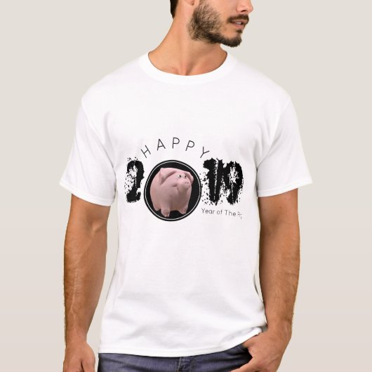 Happy PIg Jaar 2019 Origineel 3D Man T-shirt (Voorkant)
