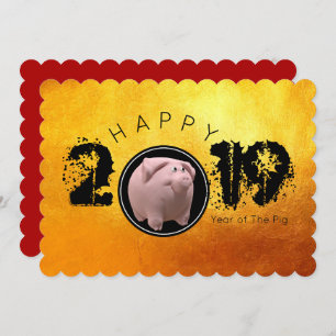 Happy PIg Jaar 2019 Originele 3D Flat Kaart