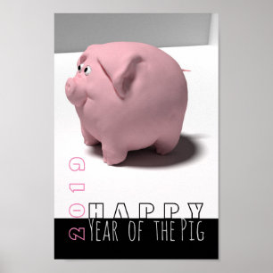 Happy PIg Jaar 2019 schattig 3D Verticaal Poster