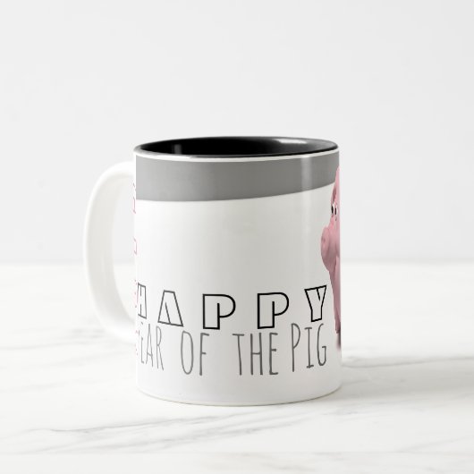 Happy PIg Jaar schattige 3D tweekleurige Mok (Voorkant links)