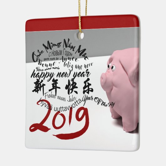 Happy PIg Nieuwjaar 2019 gepersonaliseerd Square O Keramisch Ornament (Links)