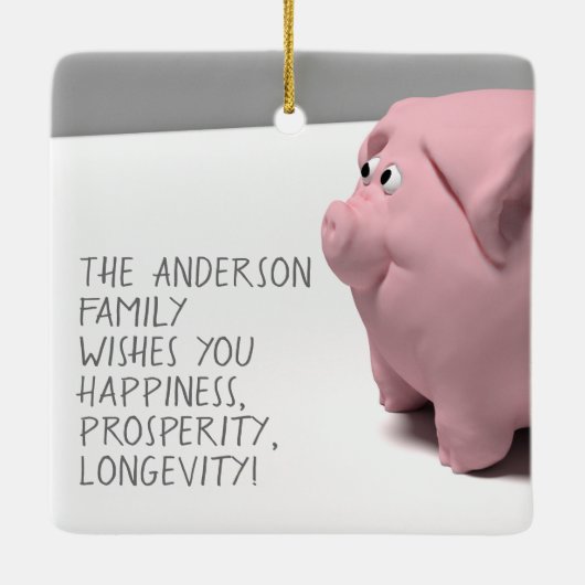 Happy PIg Nieuwjaar 2019 gepersonaliseerd Square O Keramisch Ornament (Achterkant)