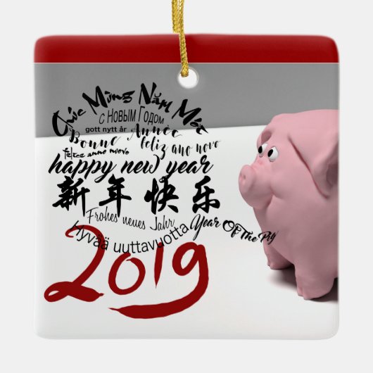 Happy PIg Nieuwjaar 2019 gepersonaliseerd Square O Keramisch Ornament (Voorkant)