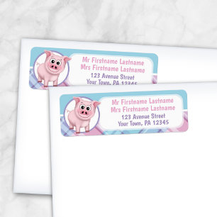 Happy Pig Roze Blauw Paarse Geposte Adresetiketten Etiket