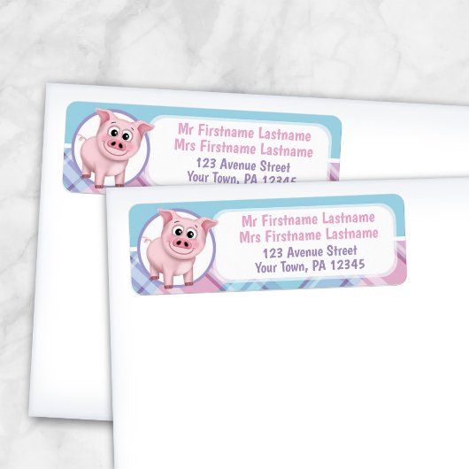 Happy Pig Roze Blauw Paarse Geposte Adresetiketten Etiket