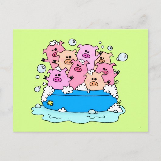 Happy Pigs Illustratie Briefkaart (Voorkant)