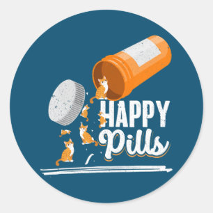 Happy Pills Cat Lover Owner Ideeën Mannen Vrouwen Ronde Sticker
