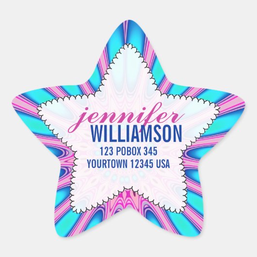 Happy Pink Blue Custom Name Stickers Star (Devant)