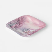 Happy Pink Feestdagen Kerstsneeuw Scene Papieren Bordje (Gebogen)