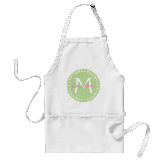 Happy Pink op Mint Green Monogram Standaard Schort (Voorkant)