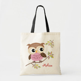 Happy Pink Owl Canvas tas