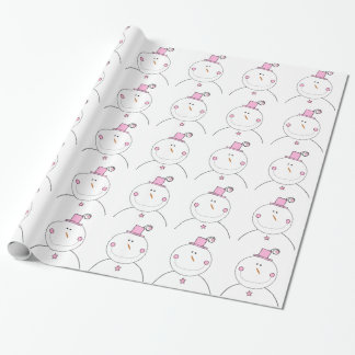 Happy Pink Snowman Cadeaupapier