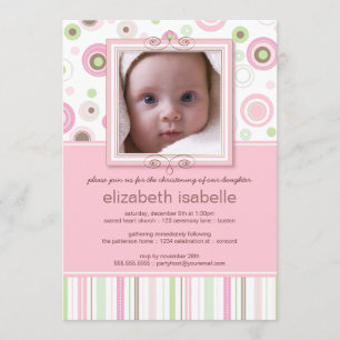 Happy Pink Stippen Baby Foto Christening Uitnodigi Kaart