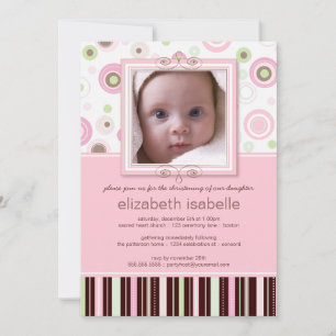 Happy Pink Stippen Baby Foto Christening Uitnodigi Kaart