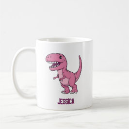 Happy Pink T-Rex Dino met Kinder naam Koffiemok