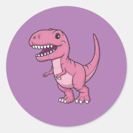Happy Pink T-Rex Dino Ronde Sticker