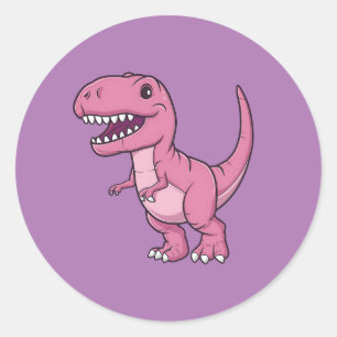 Happy Pink T-Rex Dino Ronde Sticker
