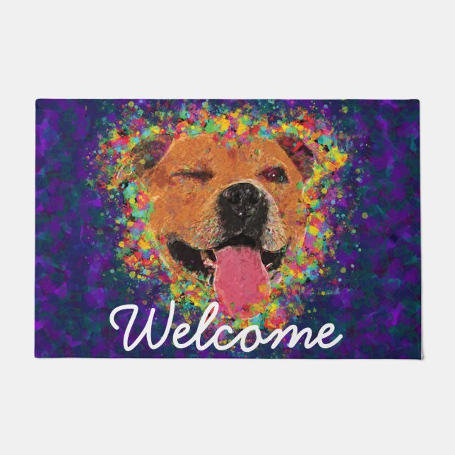Happy Pit Bull Pop Art Deurmat (Voorkant)