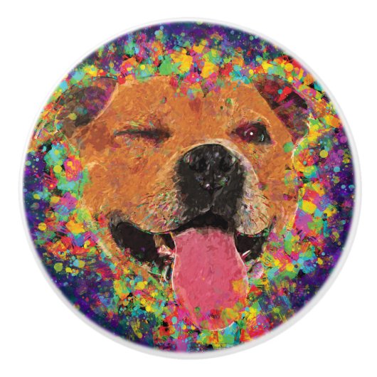 Happy Pit Bull Pop Art Keramische Knop (Voorkant)