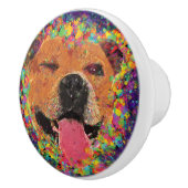 Happy Pit Bull Pop Art Keramische Knop (Rechts)