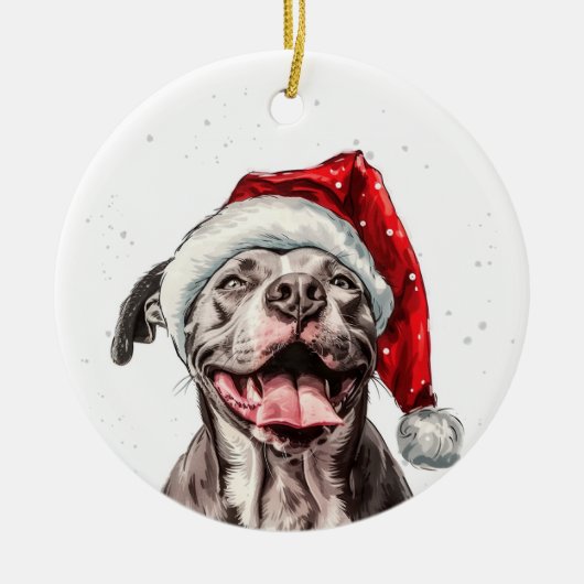 Happy Pitbull Dog Christmas Personalized Keramisch Ornament (Voorkant)