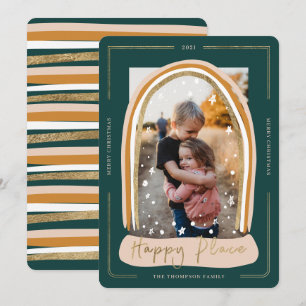 Happy Place Modern Snow Wereldbol - Kerstfoto Feestdagenkaart