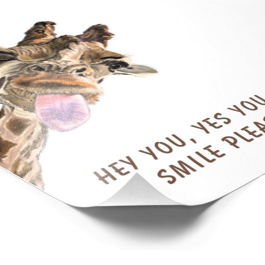 Happy Playful Giraffe Custom Tekst Grappig Poster (Hoek)