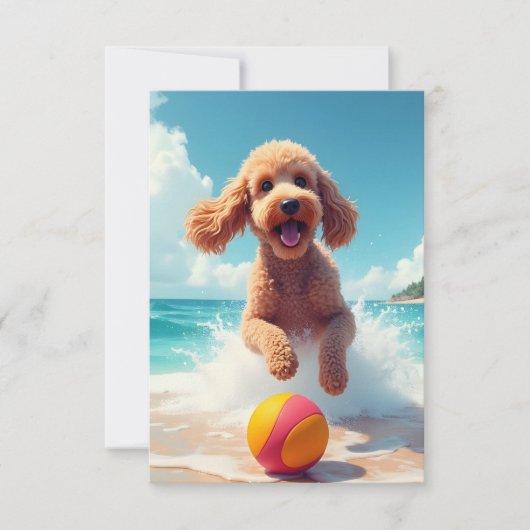 Happy Poodle bij de Beach Note Kaart (Voorkant)