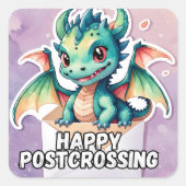 Happy Postcrossing, Dragon, Vierkante Sticker (Voorkant)