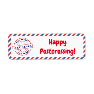 Happy postcrossing-labels per vliegtuig etiket