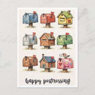Happy Postcrossing Watercolor Mailbox Illustration Briefkaart
