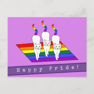 Happy Pride LGBT-katten met regenboogvlag Briefkaart
