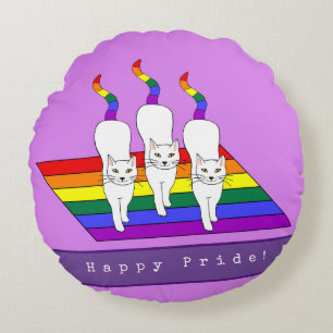 Happy Pride LGBT-katten met regenboogvlag Rond Kussen