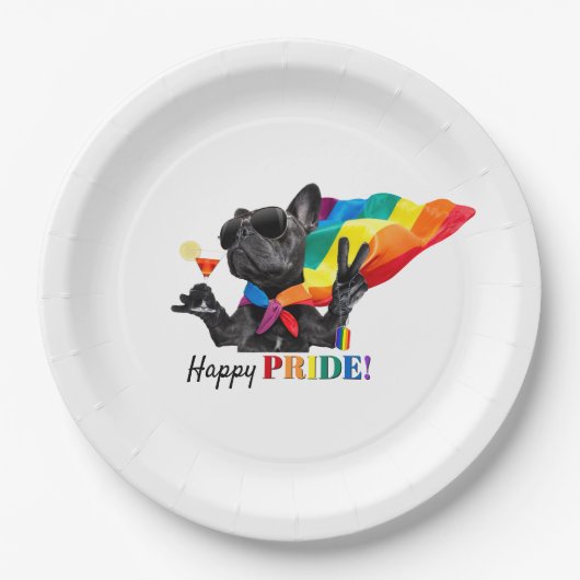 Happy Pride Party Dog in Rainbow Cape Papieren Bordje (Voorkant)
