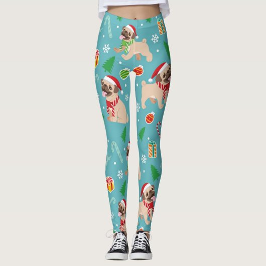 Happy Pug-kerstpatroon Leggings (Voorkant)