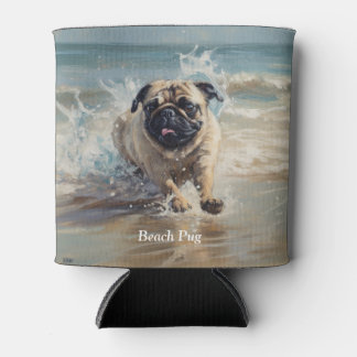 Happy Pug op het strand aanpasbaar Blikjeskoeler