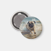 Happy Pug op het strand aanpasbaar Magneet (Voorkant / Achterkant)