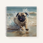 Happy Pug op het strand aanpasbaar Notitieboek (Voorkant)