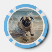 Happy Pug op het strand aanpasbaar Poker Chips (Achterkant)