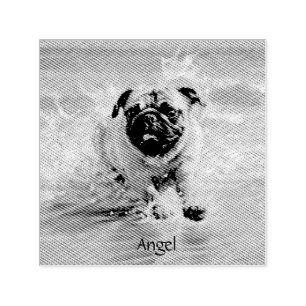Happy Pug op het strand aanpasbaar Zelfinktende Stempel