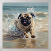 Happy Pug op het strand Poster (Voorkant)