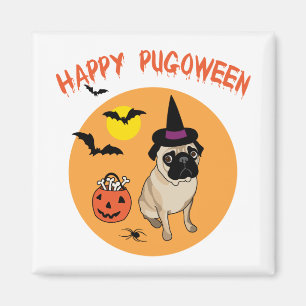 Happy Pugoween Halloween Pug T - shirts, Cadeaus Magneet