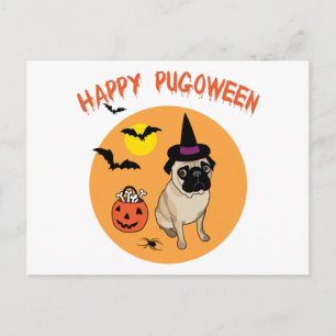 Happy Pugoween Halloween Pug T - shirts, Gifts Briefkaart