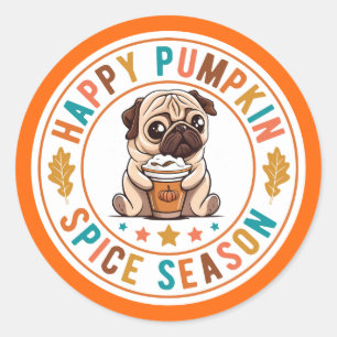 Happy Pumpkin Spice Season Pug Ronde Sticker
