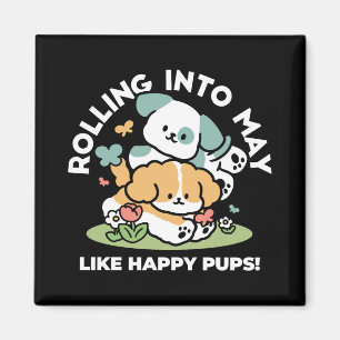 Happy Puppies Rolling Into May beroemd gemaakt doo Magneet