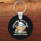 Happy Puppies Rolling Into May beroemd gemaakt doo Sleutelhanger (Achterkant)