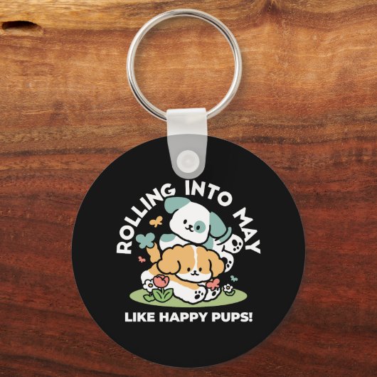 Happy Puppies Rolling Into May beroemd gemaakt doo Sleutelhanger (Achterkant)